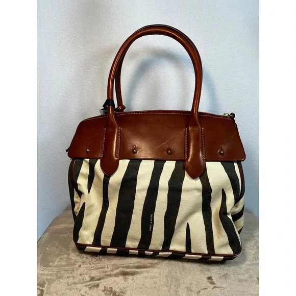 Dooney & Bourke Natural Leather Canvas XLG Wilson Travel Zebra Tote HandbagNWT - Picture 6 of 15